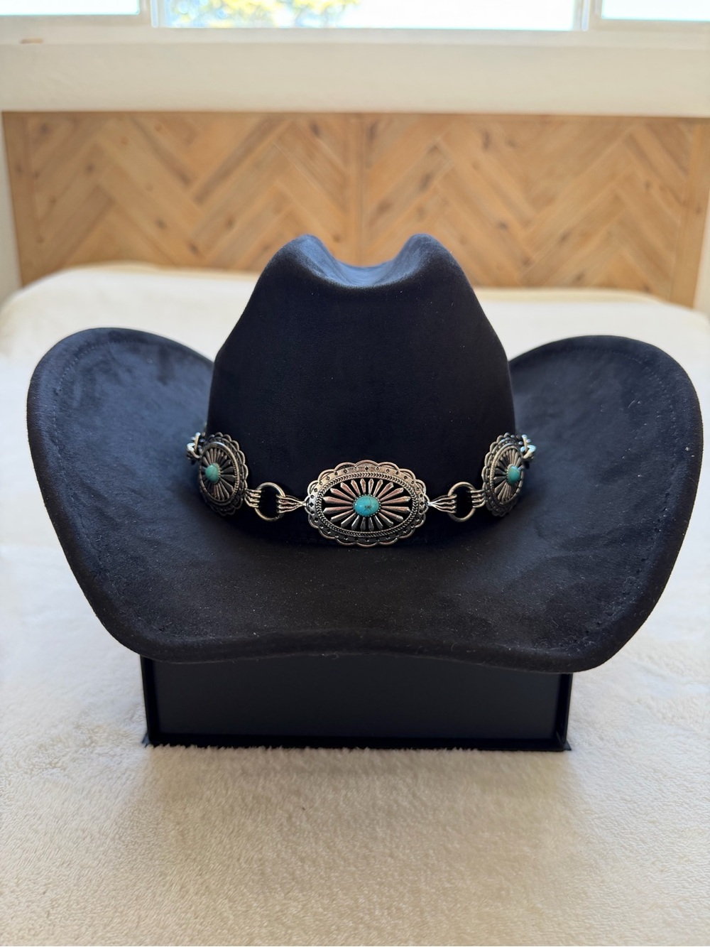 Black Western Cowboy Hat with Turquoise Concho Band